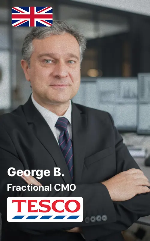 Headshot of George, a fractional Chief Marketing Officer based in the United Kingdom with previous experience at Tesco