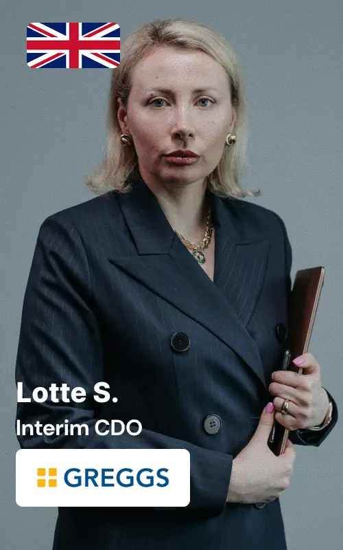 Headshot of Lotte S., experienced interim CDO with Greggs background, showcasing Mateerz Network's interim management expertise