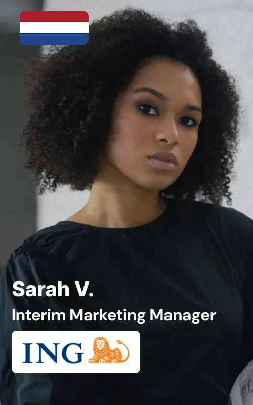 Headshot of Sarah, experienced interim Marketing Manager with ING Bank background, showcasing Mateerz Network's interim management expertise