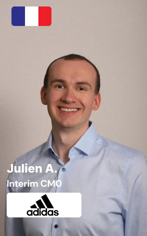 Headshot of Julien, experienced interim CMO with Adidas background, showcasing Mateerz Network's interim management expertise